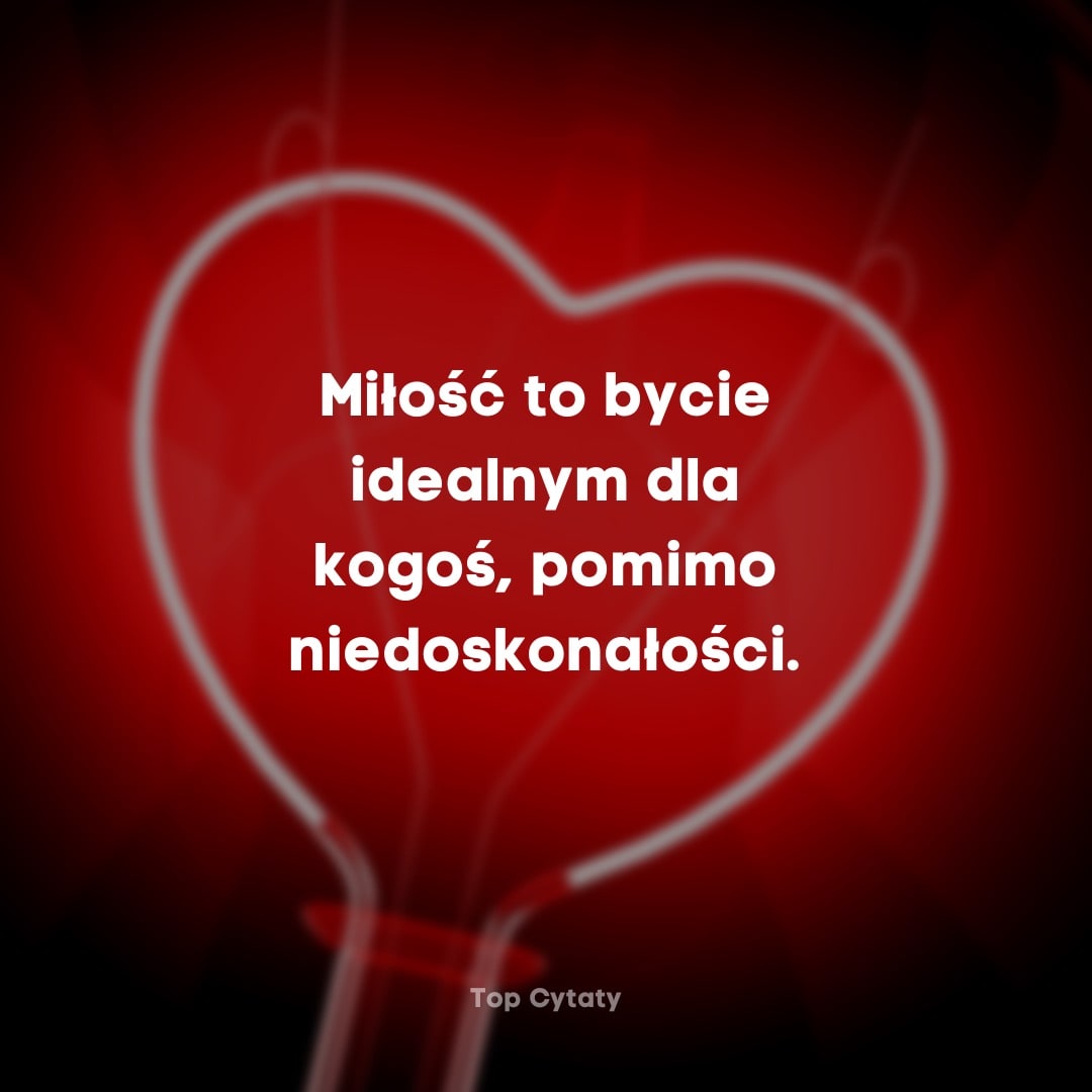 Cytat o miłości na czerwonym, sercowym tle